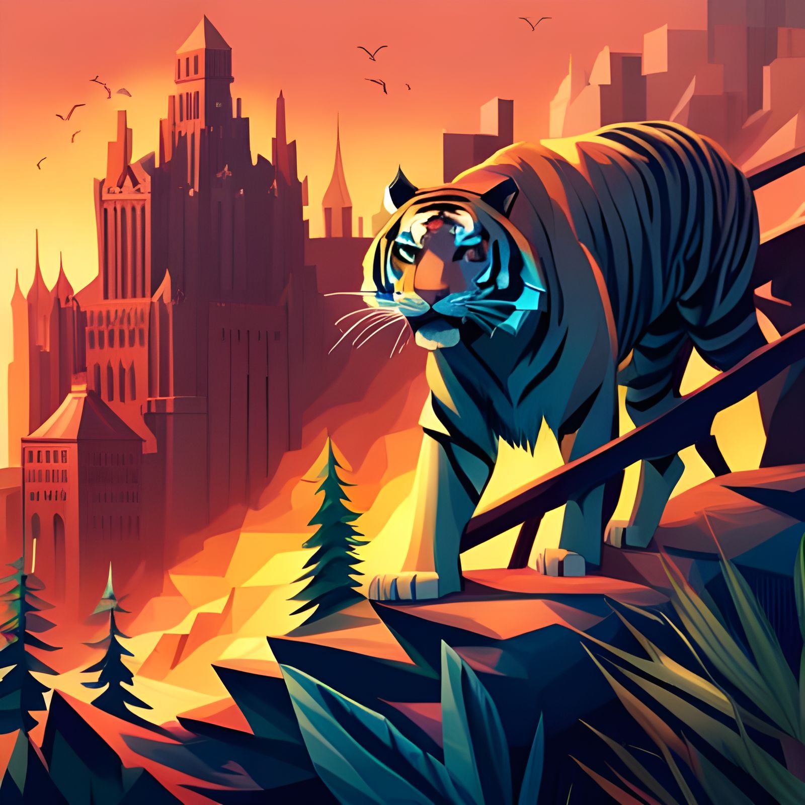 Isometric Tiger Painting, High Quality Art