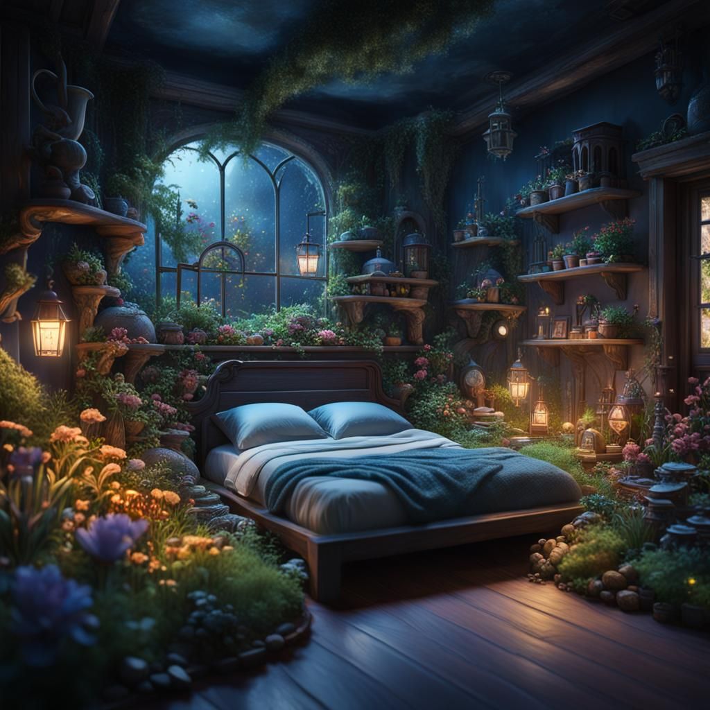 Miniature Garden Under Bed, Detailed Matte Painting