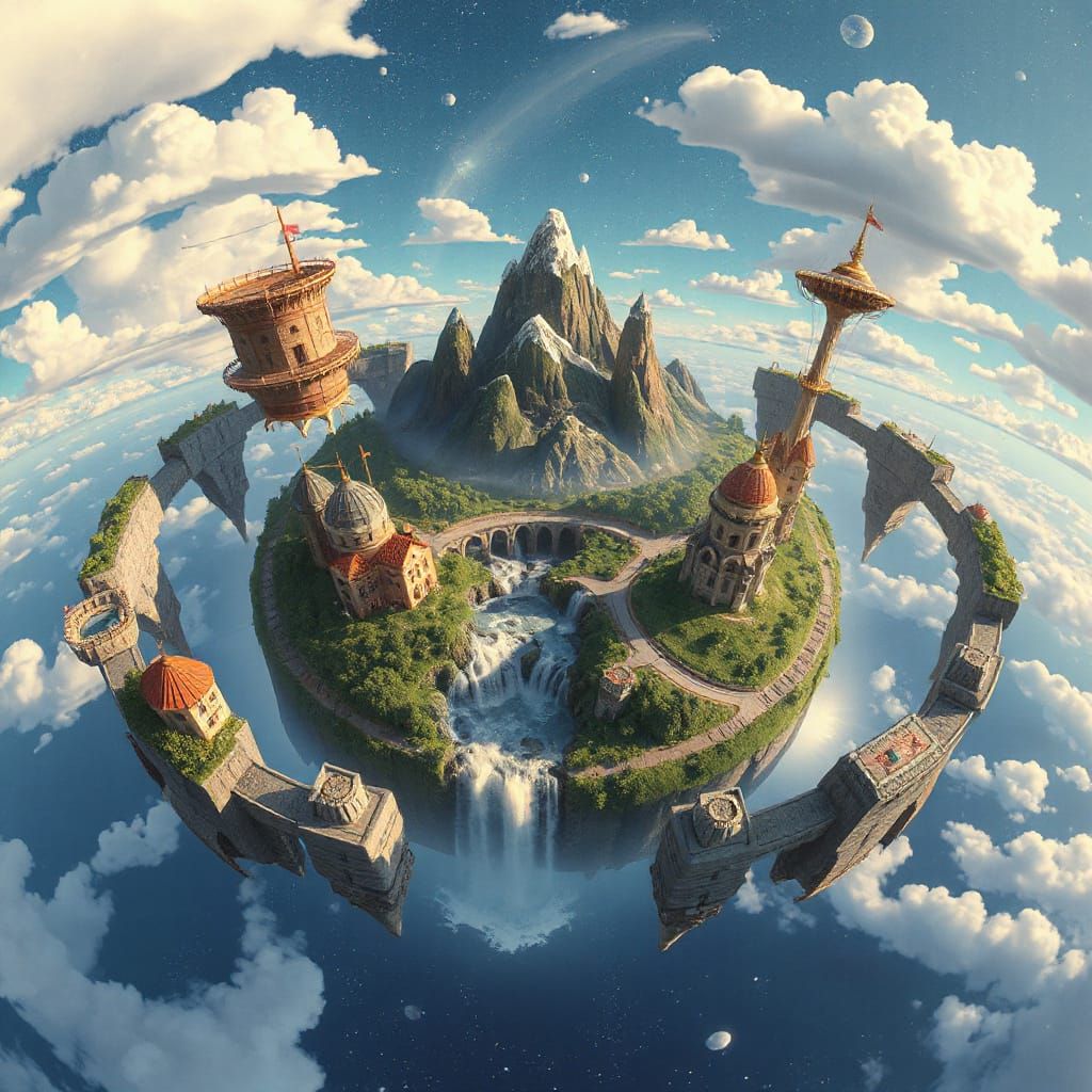 Ghibli-Inspired Gyroscopic World with Floating Islands