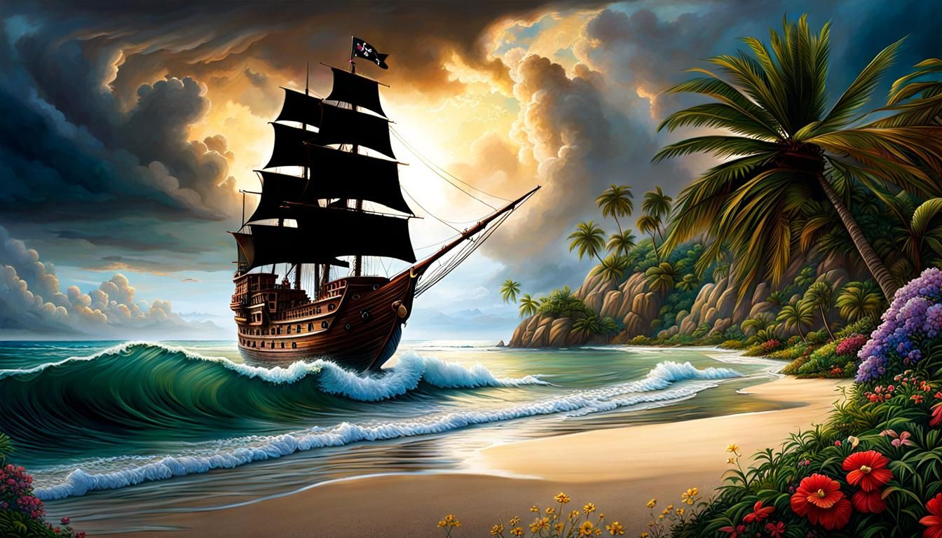 Tropical Beach and Pirate Ship in Crystal Sphere