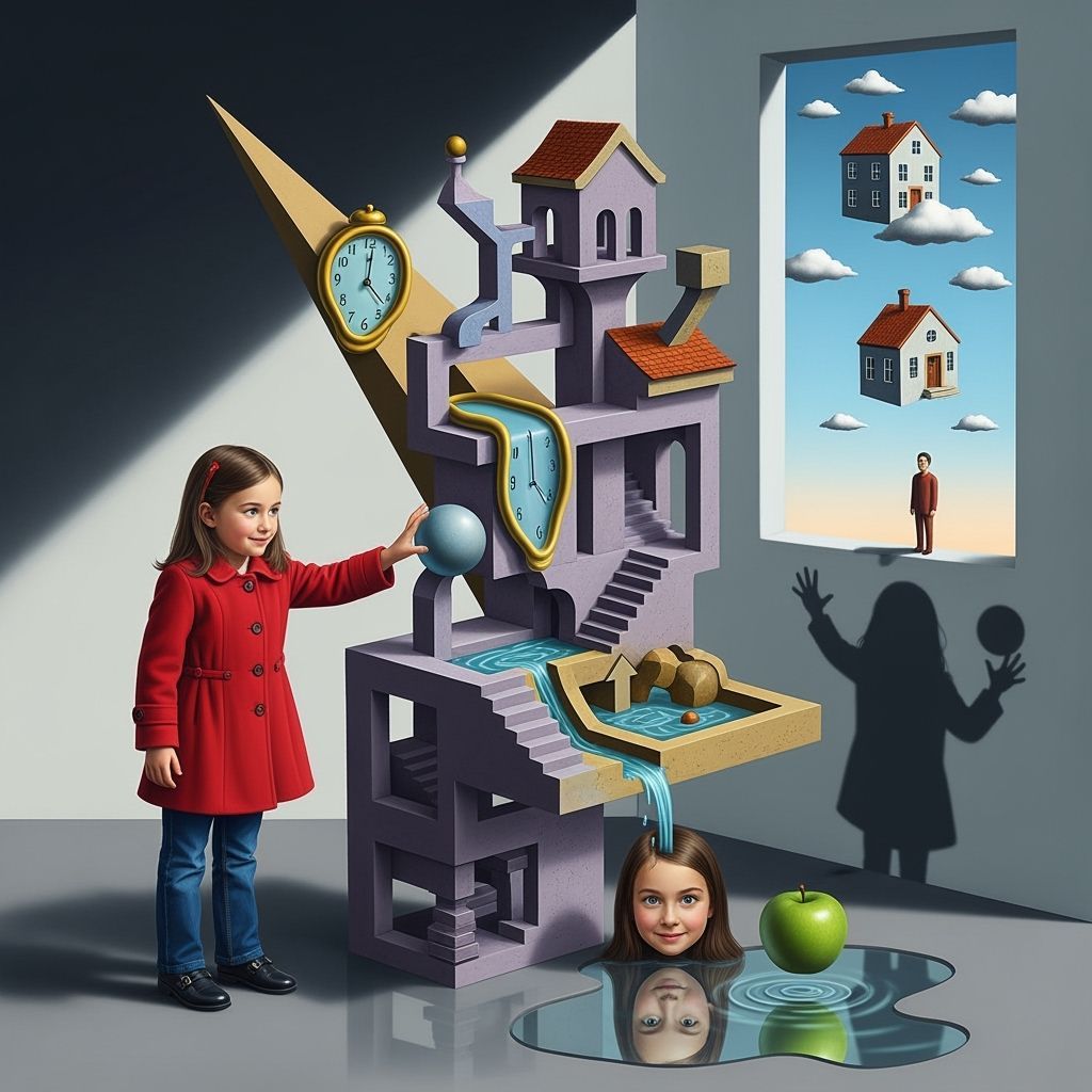 Surreal Girl and Optical Illusion Sculpture