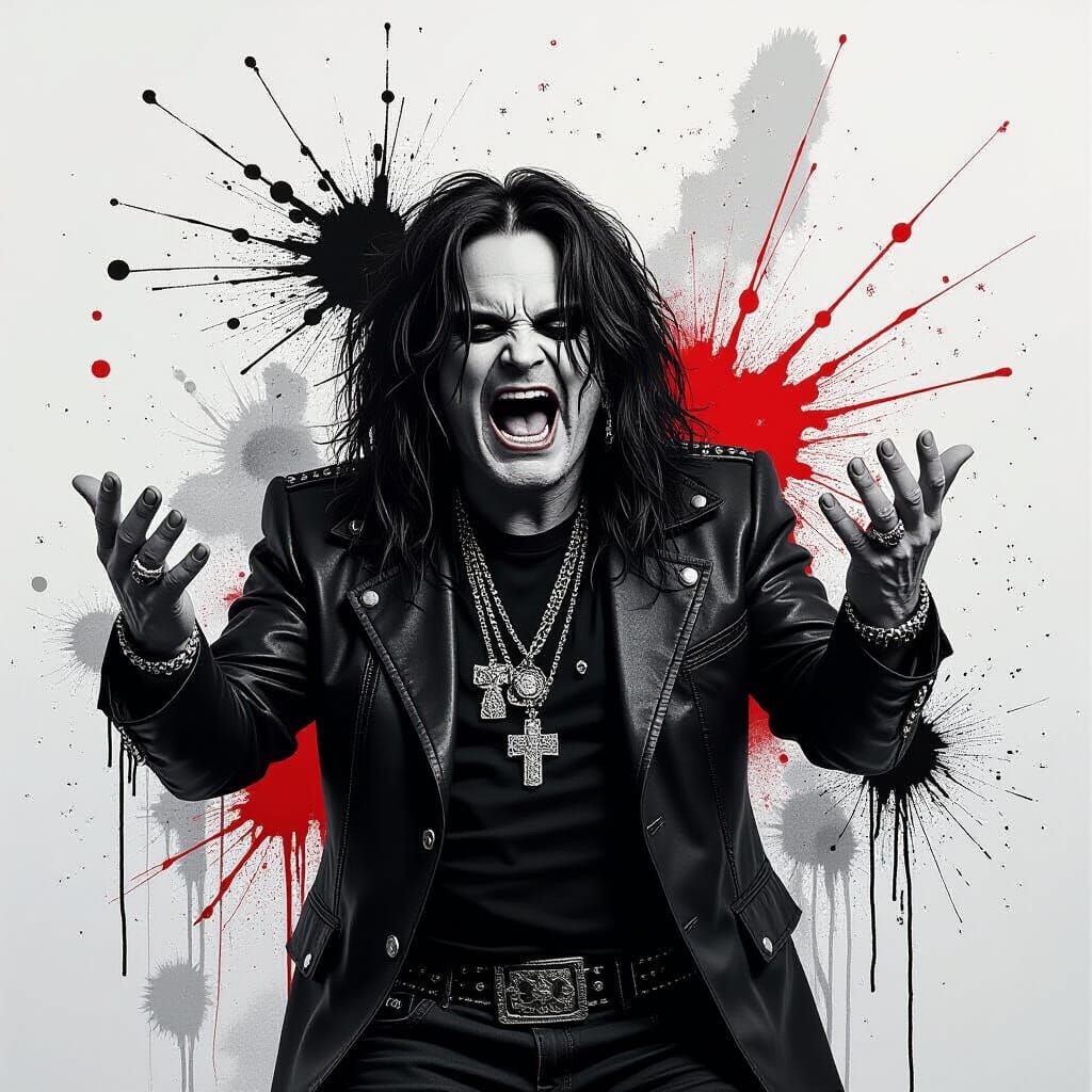 Ozzy Osbourne Abstract Portrait in Mixed Media