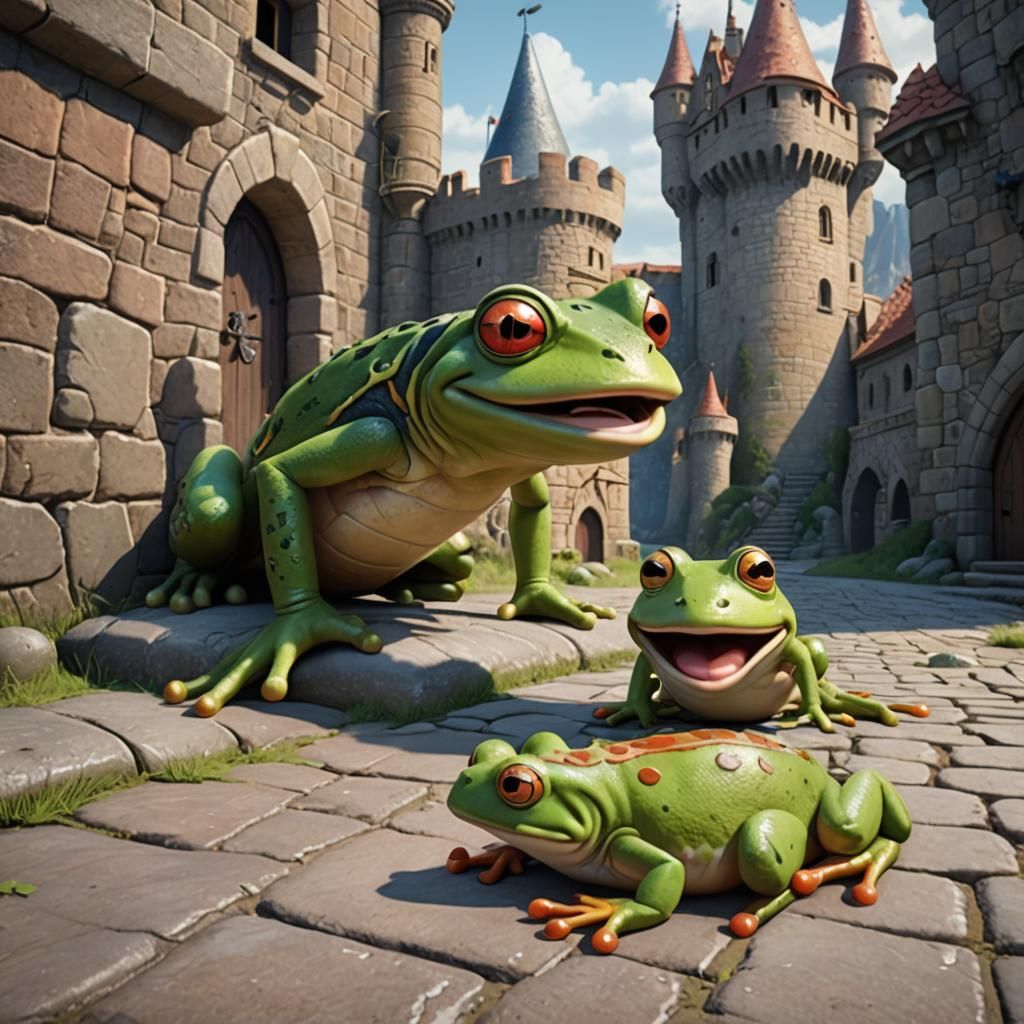 Deformed Frog and Angry Princess in Pixar Style