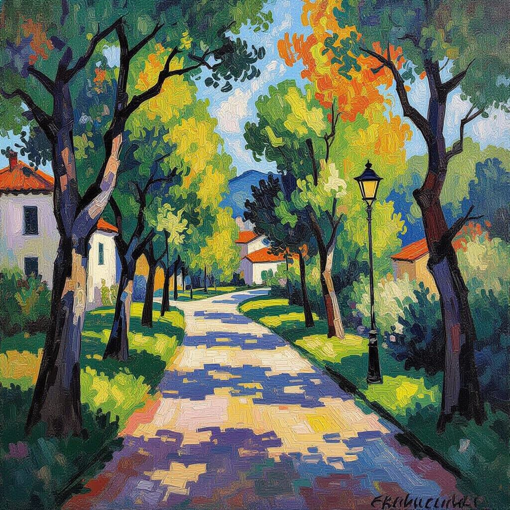 Grove Scene in Post-Impressionist Impasto Style