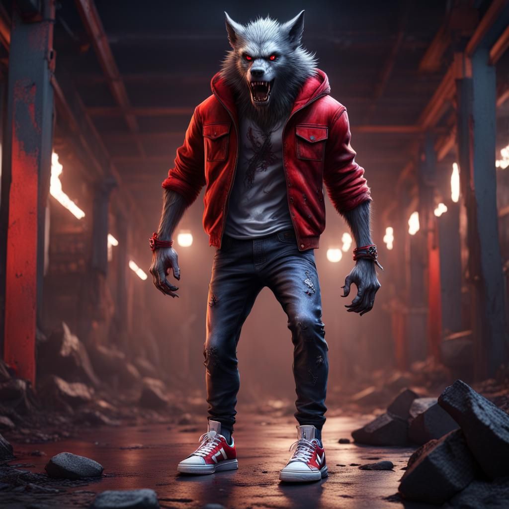 Werewolf in Streetwear: Detailed Matte Painting