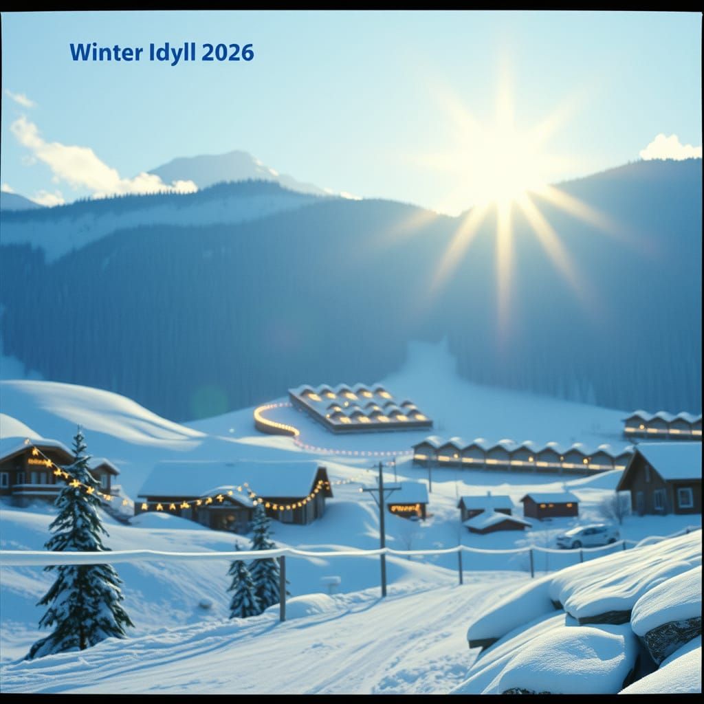 Magical Sunlit Winter Resort Scene