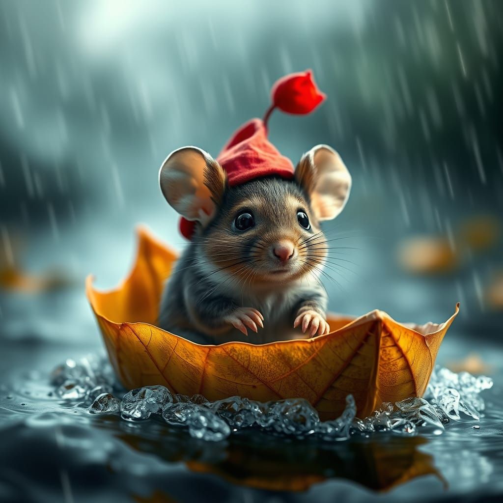 Surreal Mouse Adrift in a Thunderstorm