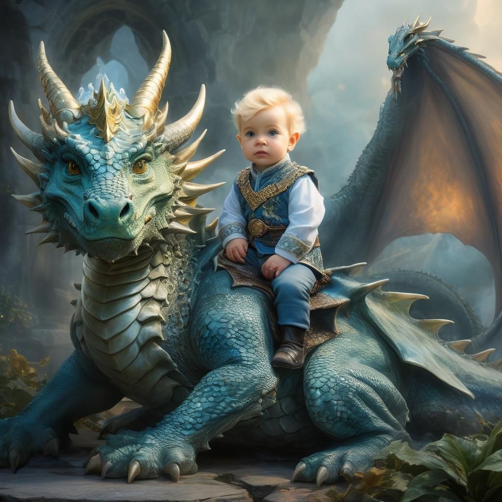 Baby Prince Portrait with Dragon Guards in Ethereal Style