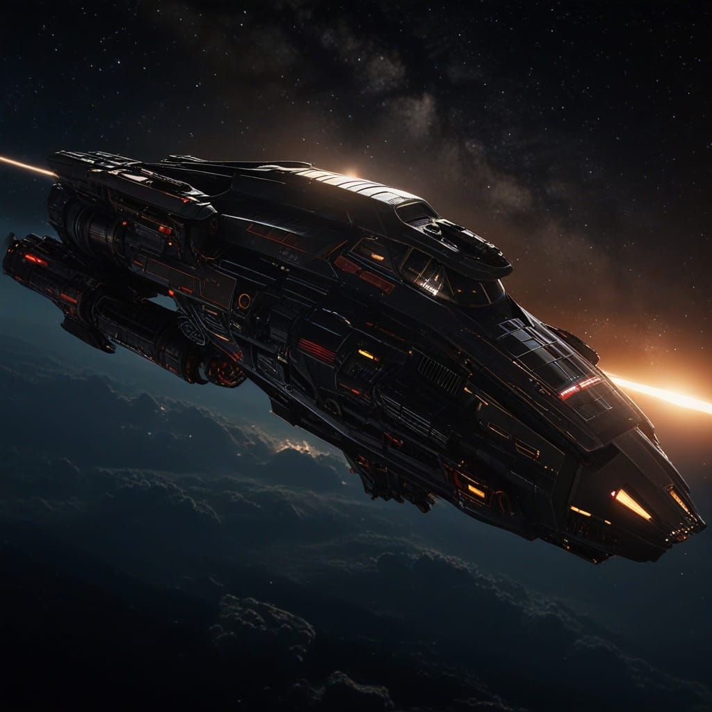 Colossal Battlestar Galactica Silhouette Against Distant Sta...