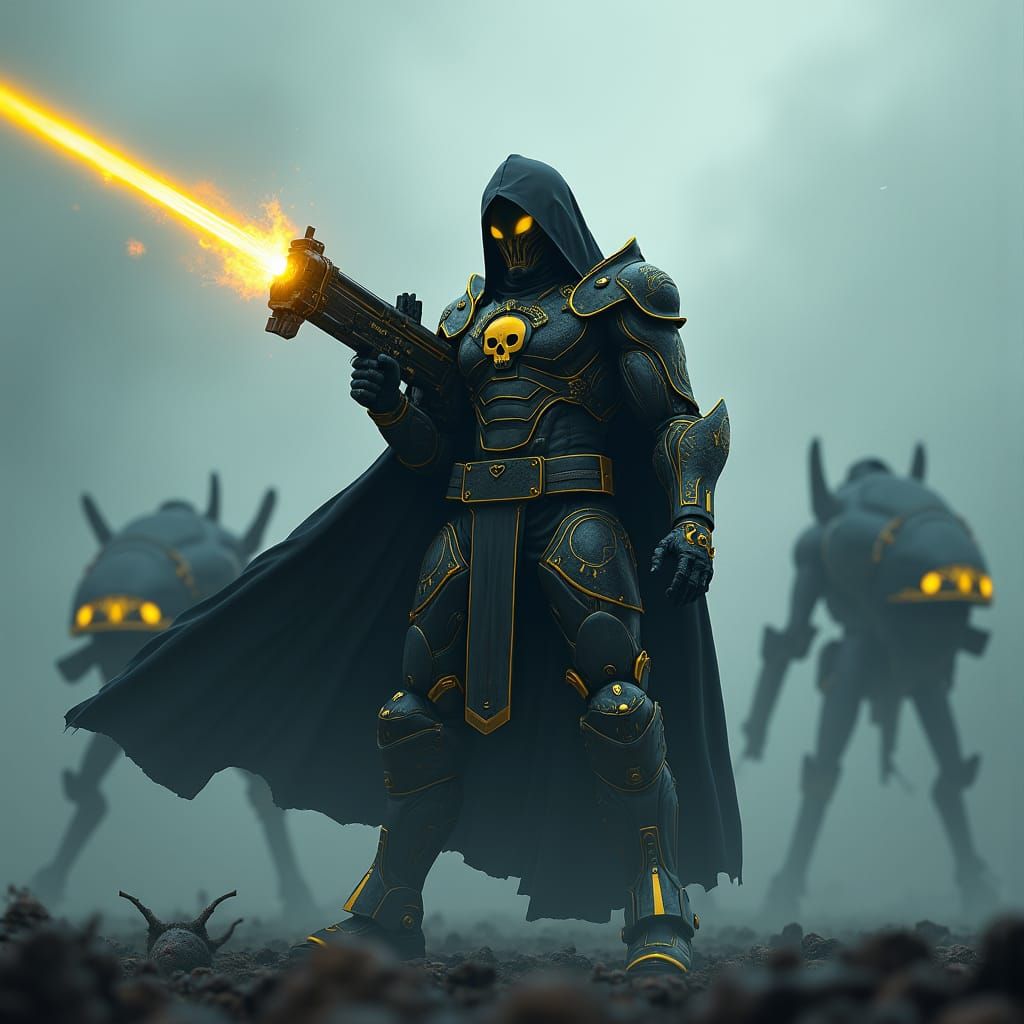 Hyper-Realistic Soldier Battling Bugs in Foggy Battlefield