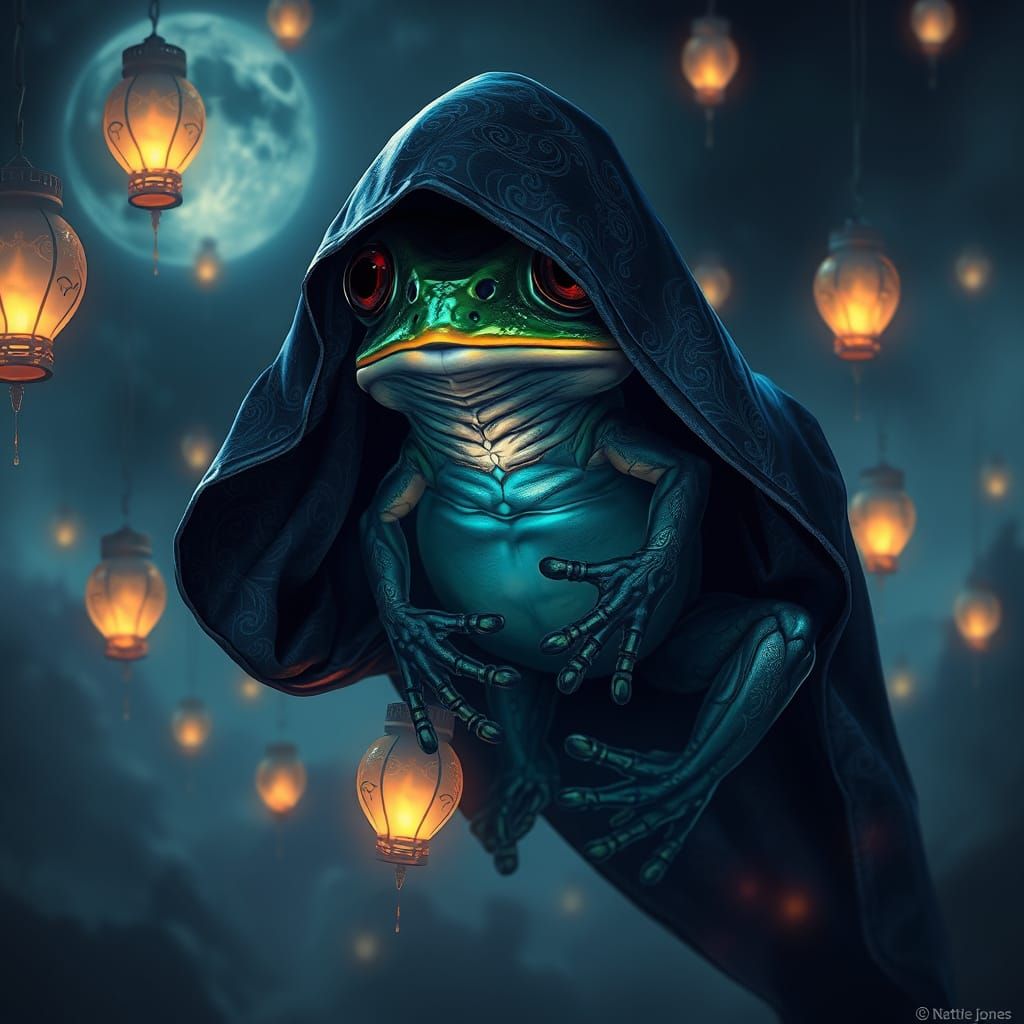 Mystical Frog Assassin Glides Through Moonlit Mist