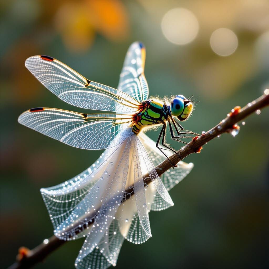 Dragonfly Bride in Spider Web Dress with Raindrops
