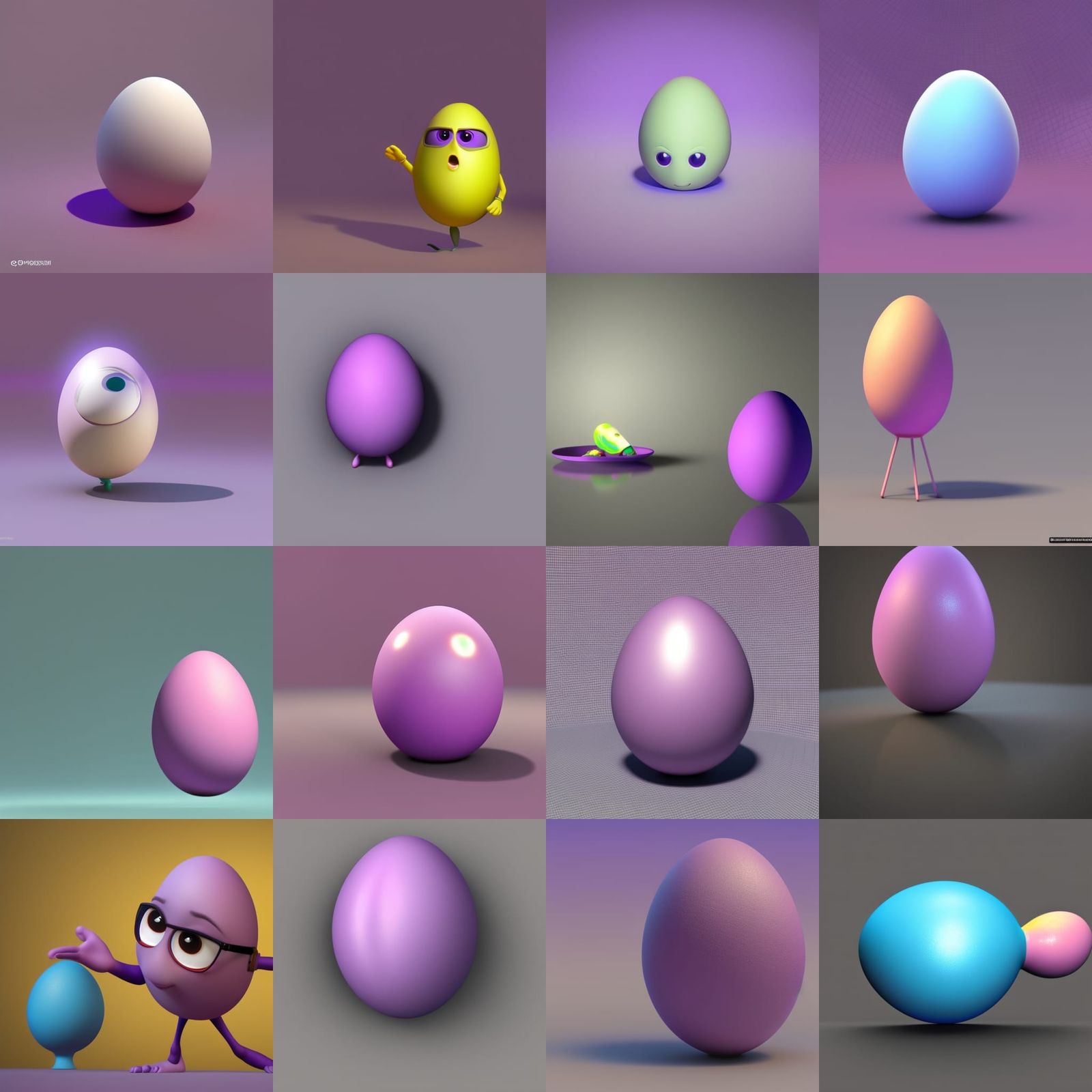 Stylized 3D Purple Egg on Bright Gradient Background