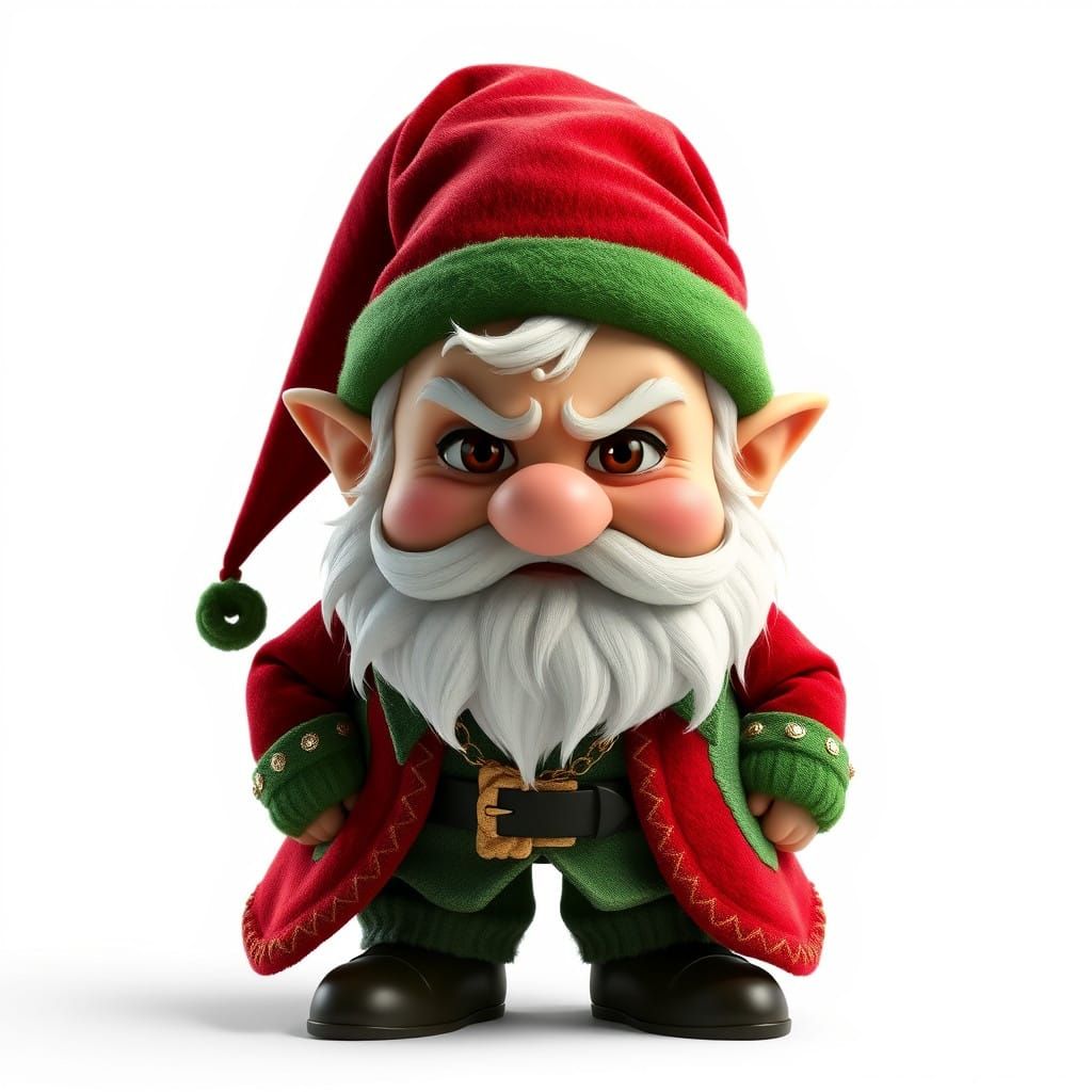 Realistic Christmas Dwarf in Red and Green Suit