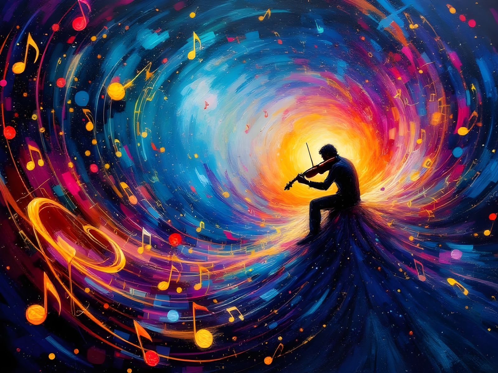 Ethereal Violinist in a Kaleidoscope of Light and Sound