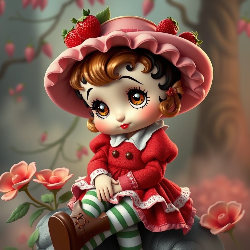 Ethereal Strawberry Shortcake in Whimsical Fantasy Dress