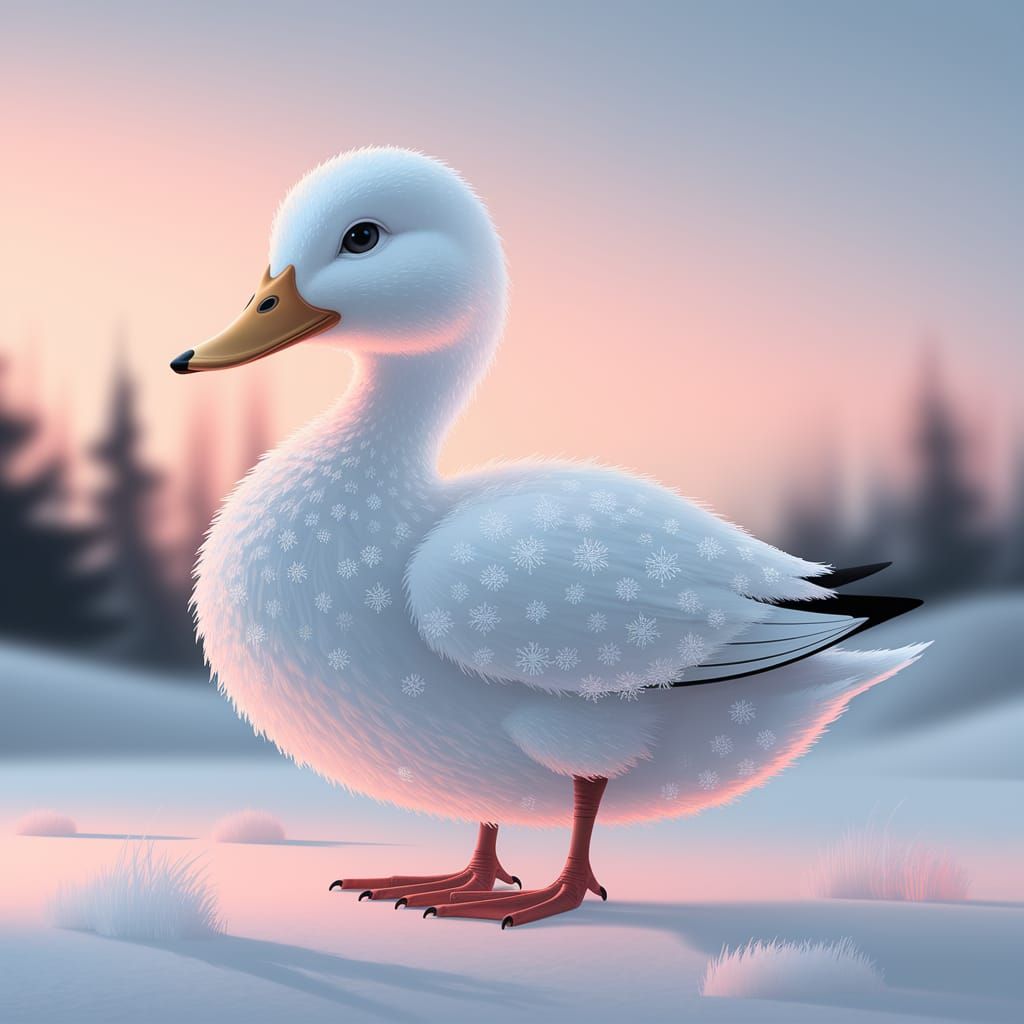 Whimsical Snow Duck in Warm Winter Twilight