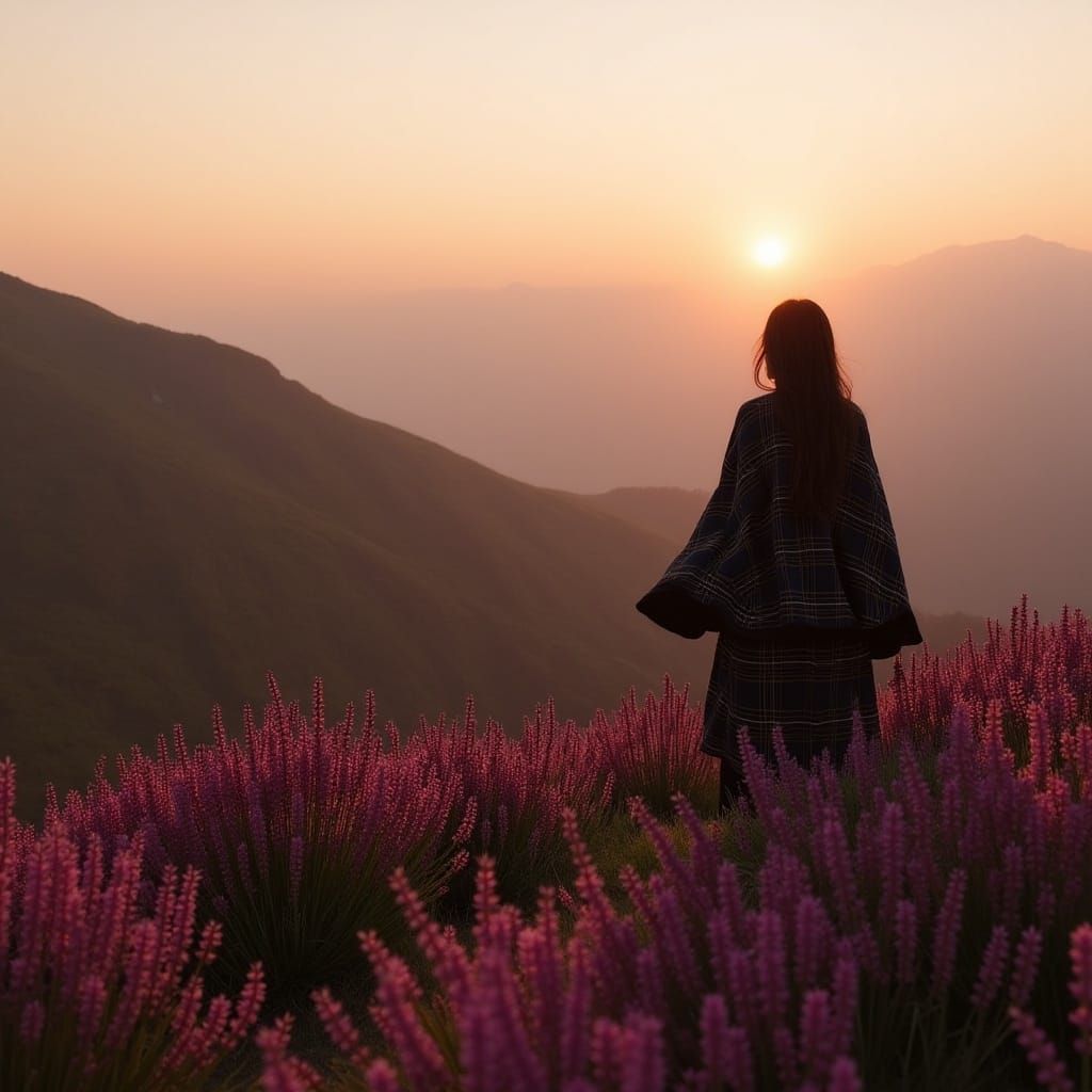Scottish Highlands Heather Field in Impressionist Style