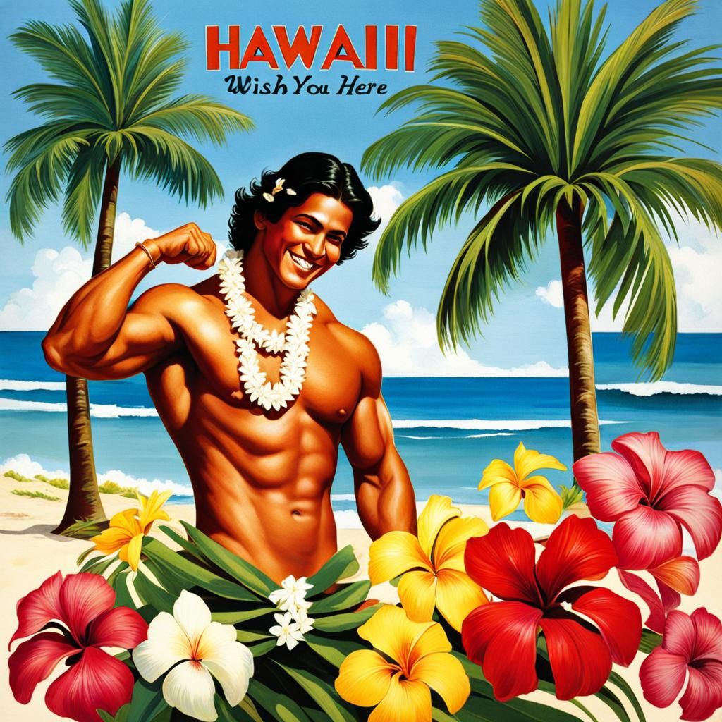 Vintage Hawaiian Postcard with Native Man