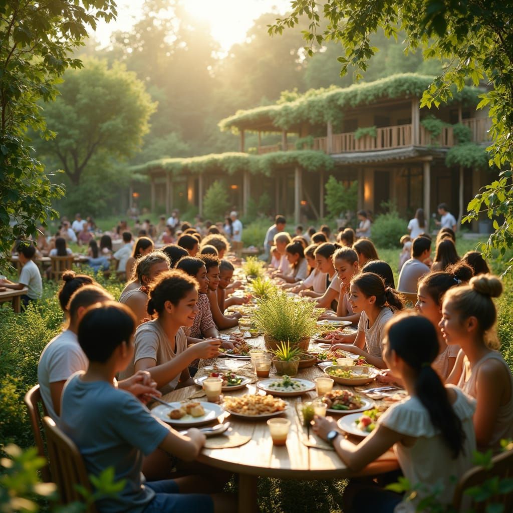 Diverse Eco-Community Meal in 2066