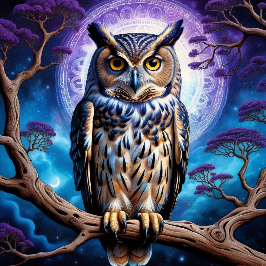 Majestic Clockwork Owl in Cosmic Nebula