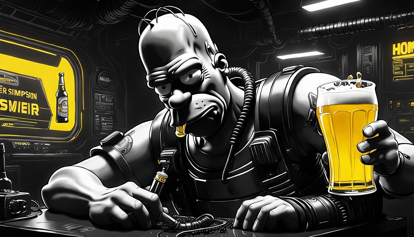 Homer Simpson Drinks Alone: Cyberpunk Pen Art