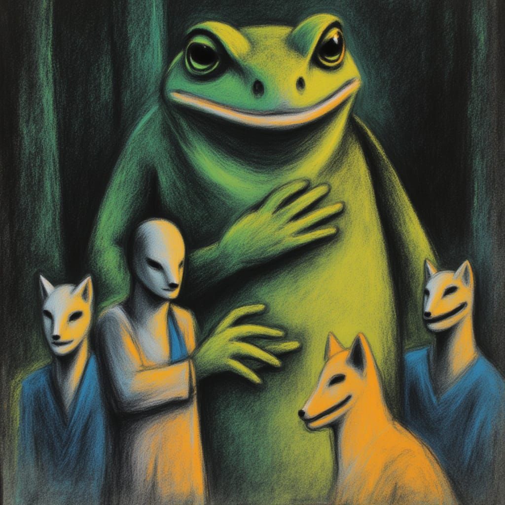 Giant Toad and Fox Bride Wedding in Forest, Matisse Style