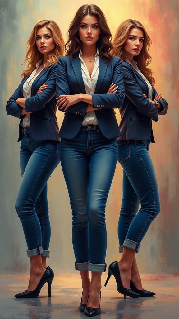 Three Businesswomen in Jeans and Heels