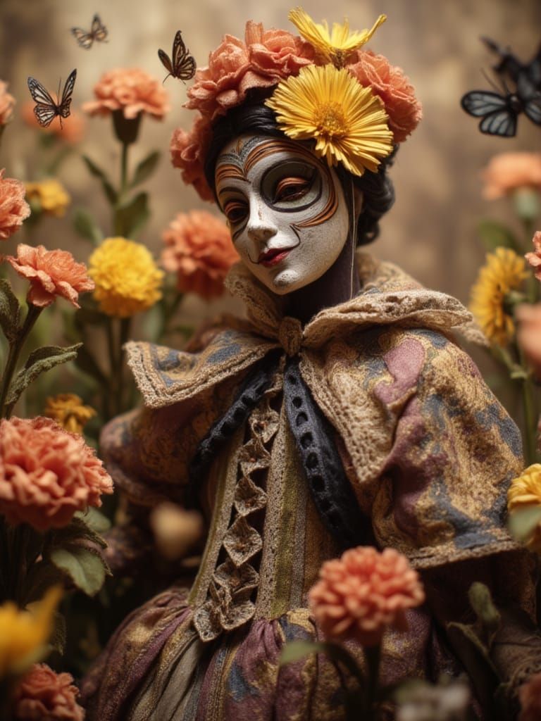 Dia de Los Muertos Woman with Flowers and Butterflies