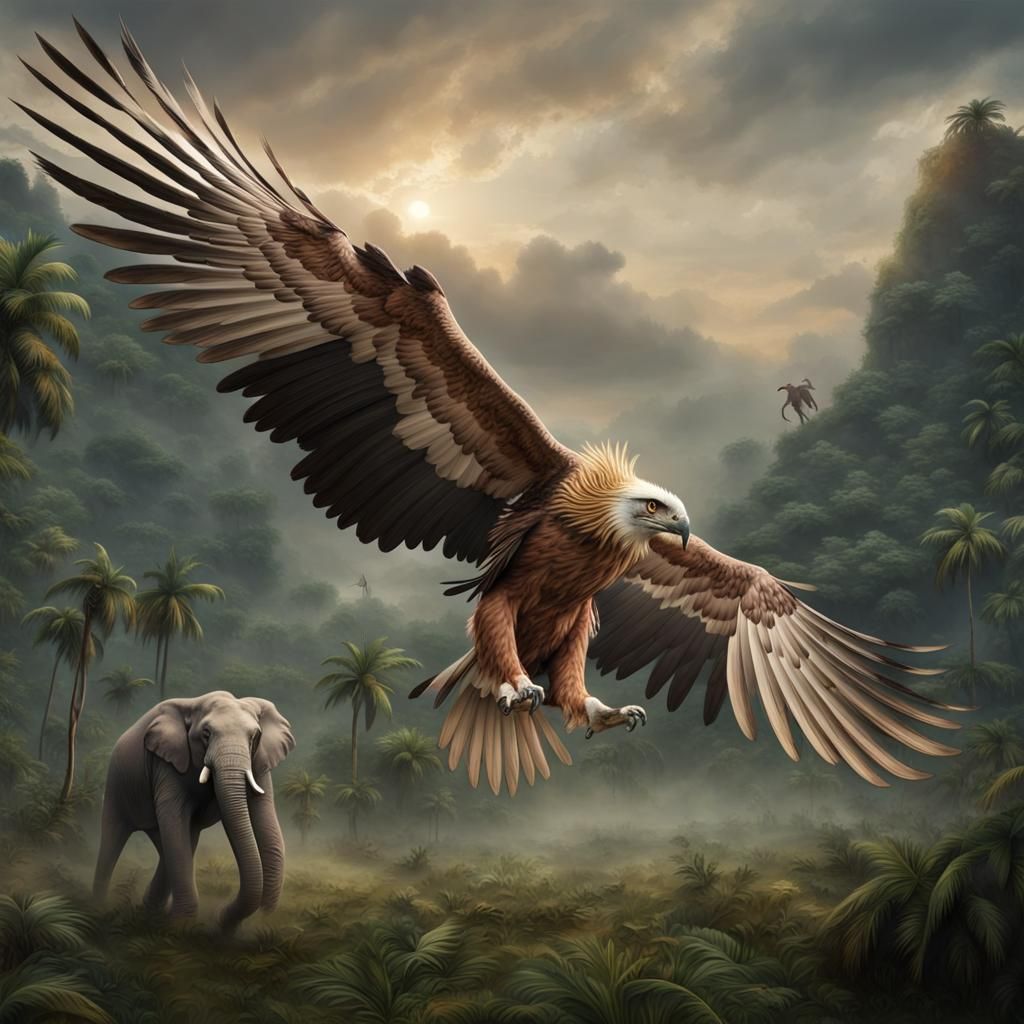 Giant Eagle Carries Elephant: Epic Digital Painting