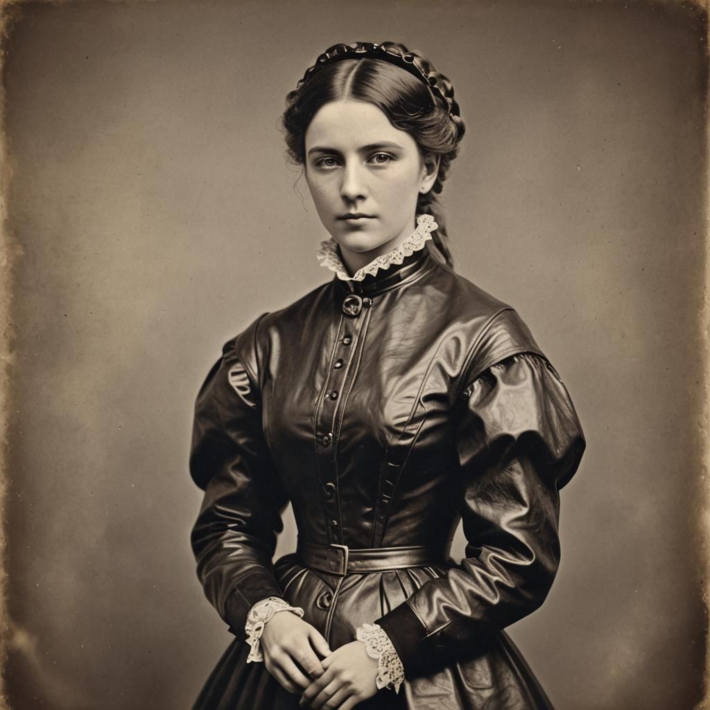 Victorian Girl in Leather Dress and Collar