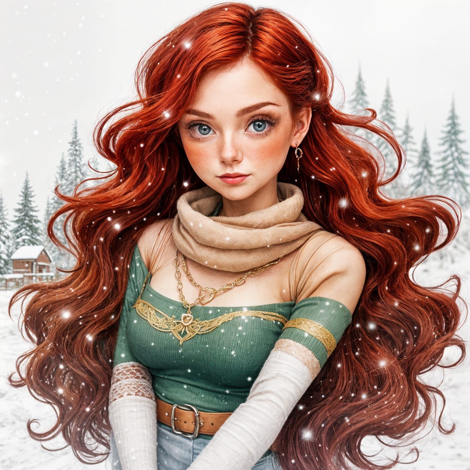 Romantic Couple Strolls Under Starlit Snowy Night Sky