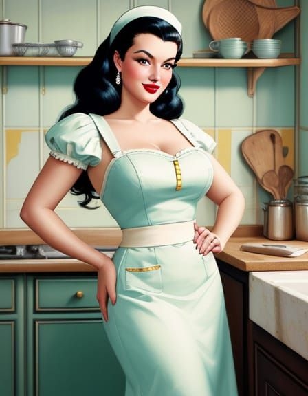 1950s Housewife Portrait in Retro Pin-Up Style