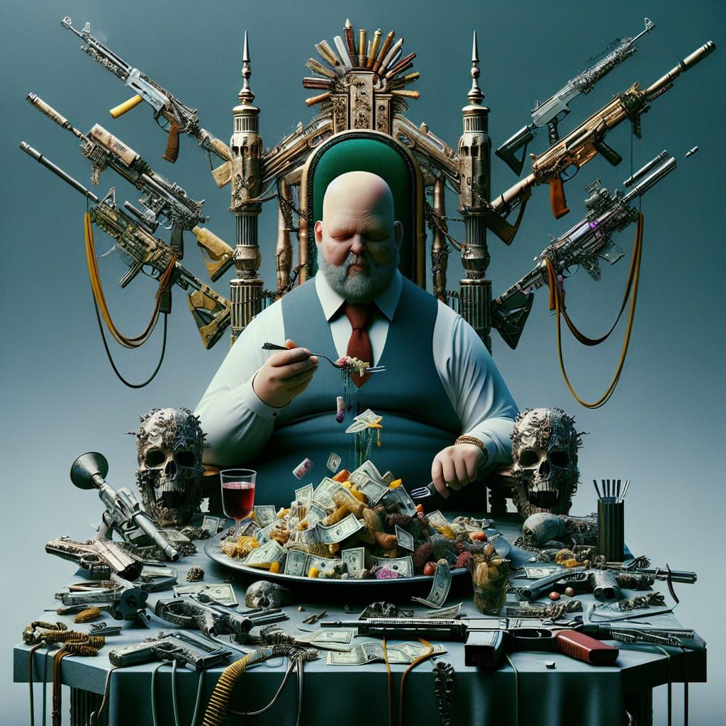 Fantasy King on Bone Throne Eats Money