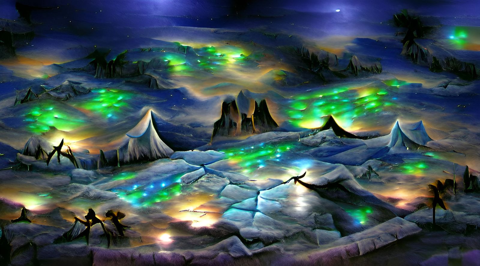 Fantasy Ice Show Under Aurora Borealis