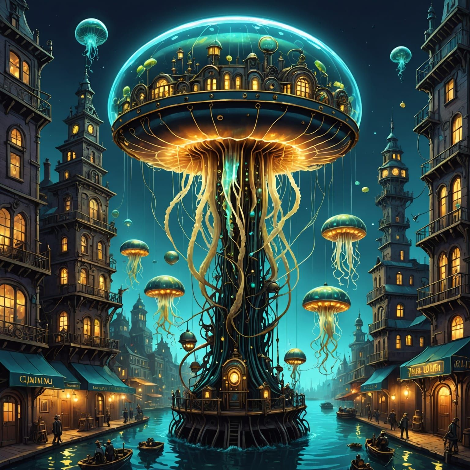 Bioluminescent Jellyfish Drifting Through Alien Ocean