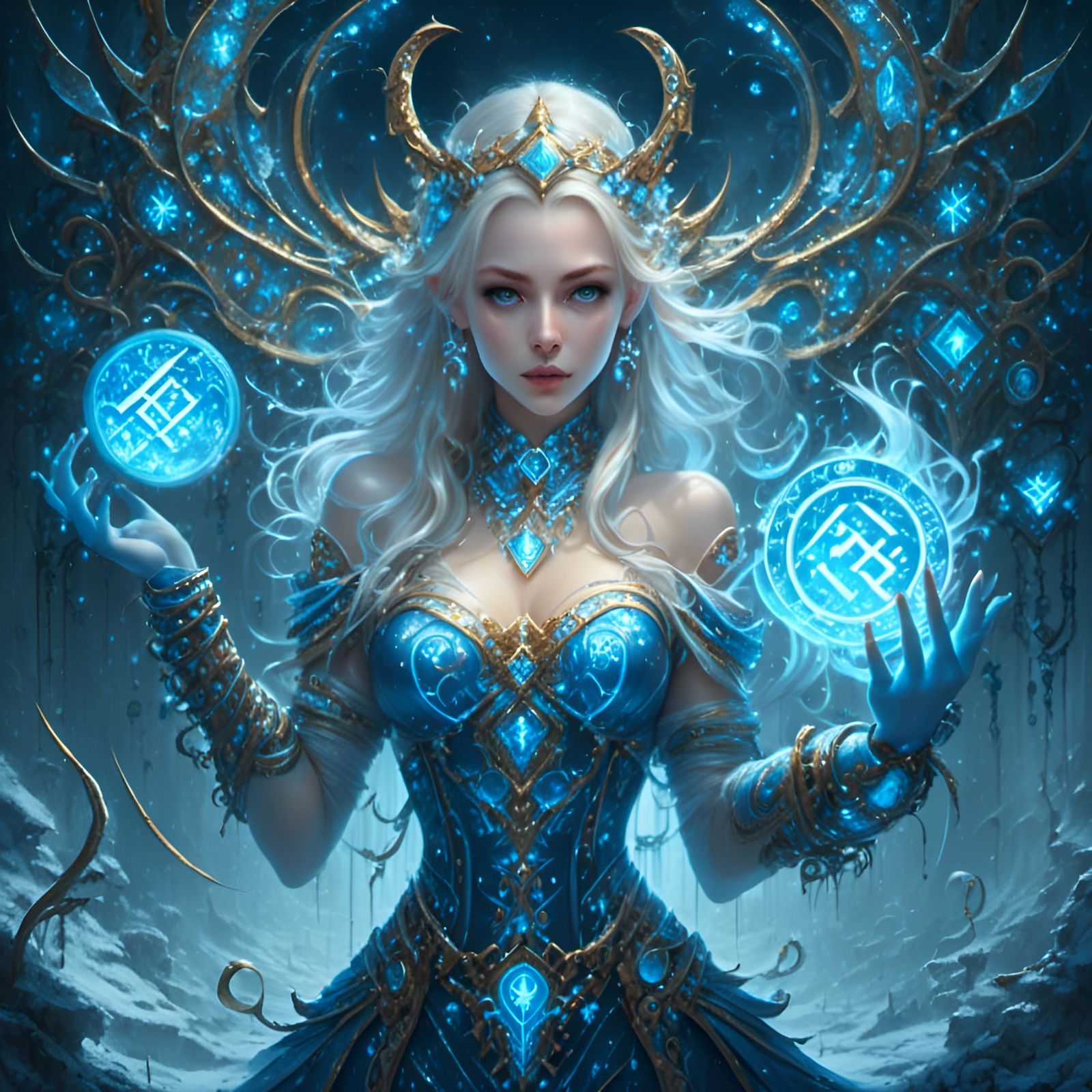 Glowing Blue Runes Surround Frost Sorcerer