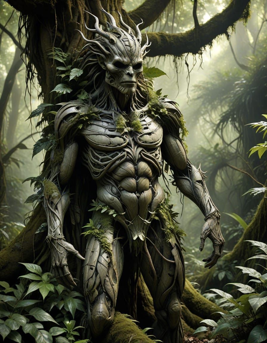 Surrealist Figure of Twigs and Branches in Tropical Forest