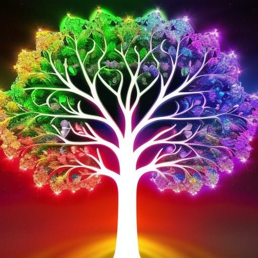 Rainbow Tree of Life in Gouache Style