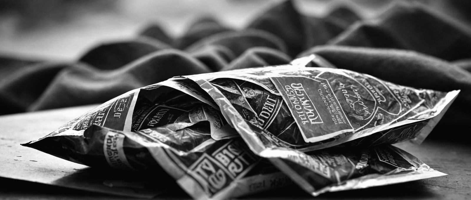 Crisp Packet in Hyperdetailed Charcoal Drawing