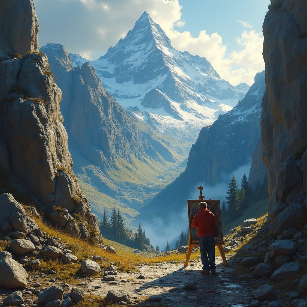 Artist Creates Majestic Alps Oil Painting