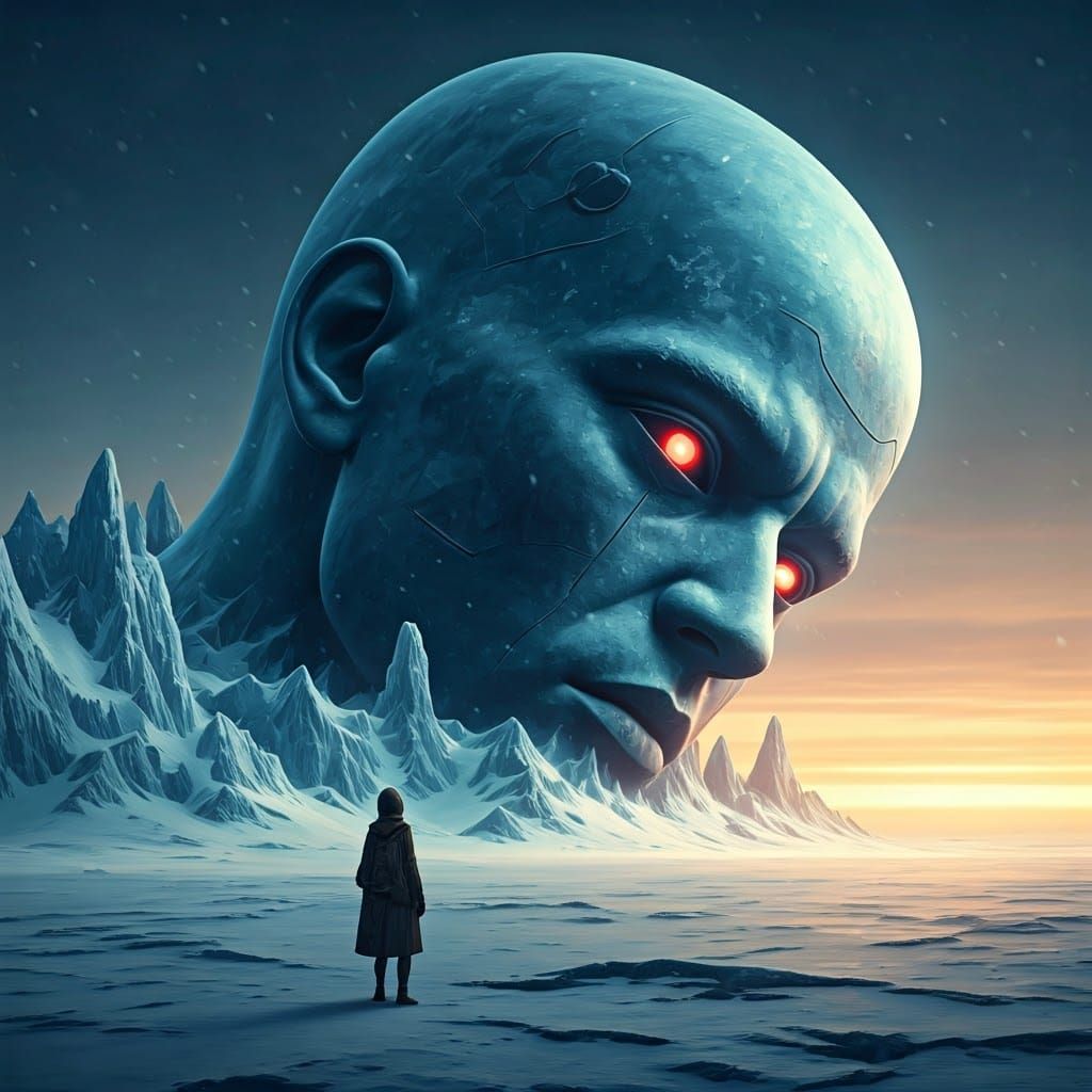 Frozen Wasteland of a Blue Robotic Giant