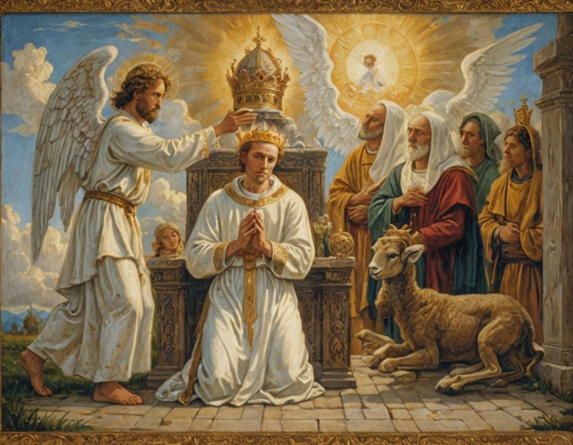 Angel Crowns Man in Renaissance Oil Painting