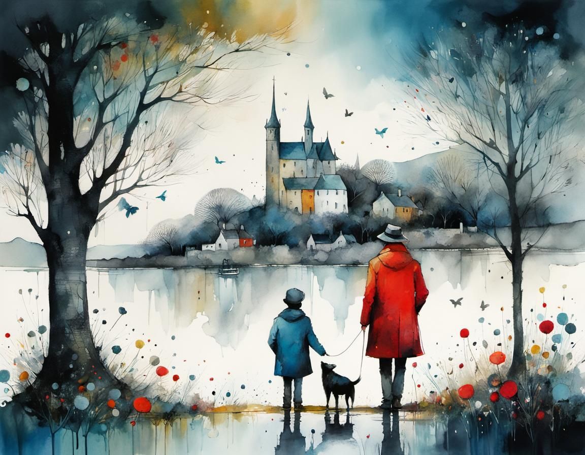 Whimsical People Wait Hopefully: Intricate Cubist Illustrati...