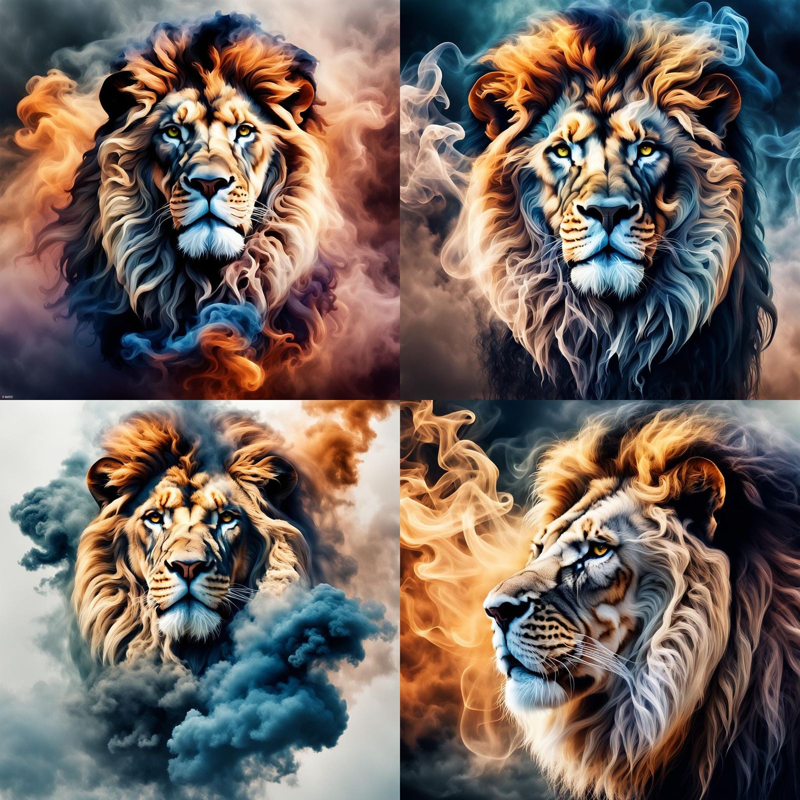 Majestic Smoky Lion in Ethereal Landscape