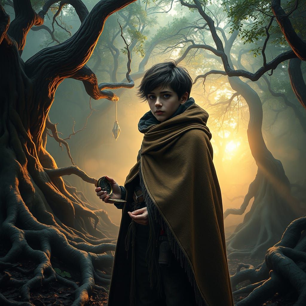 Lost Adventurer at the Edge of a Mystical Forest