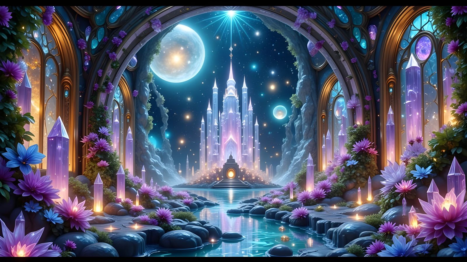 Futuristic Temple Garden Sanctuary in Cosmic Nebula