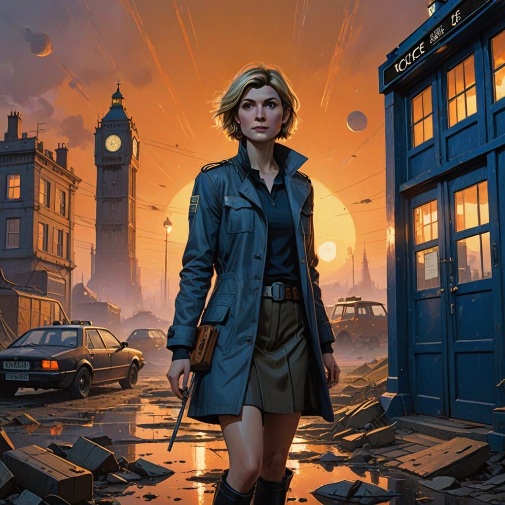 Cyberpunk-Inspired 13th Doctor, Binary Sunset, Alien World