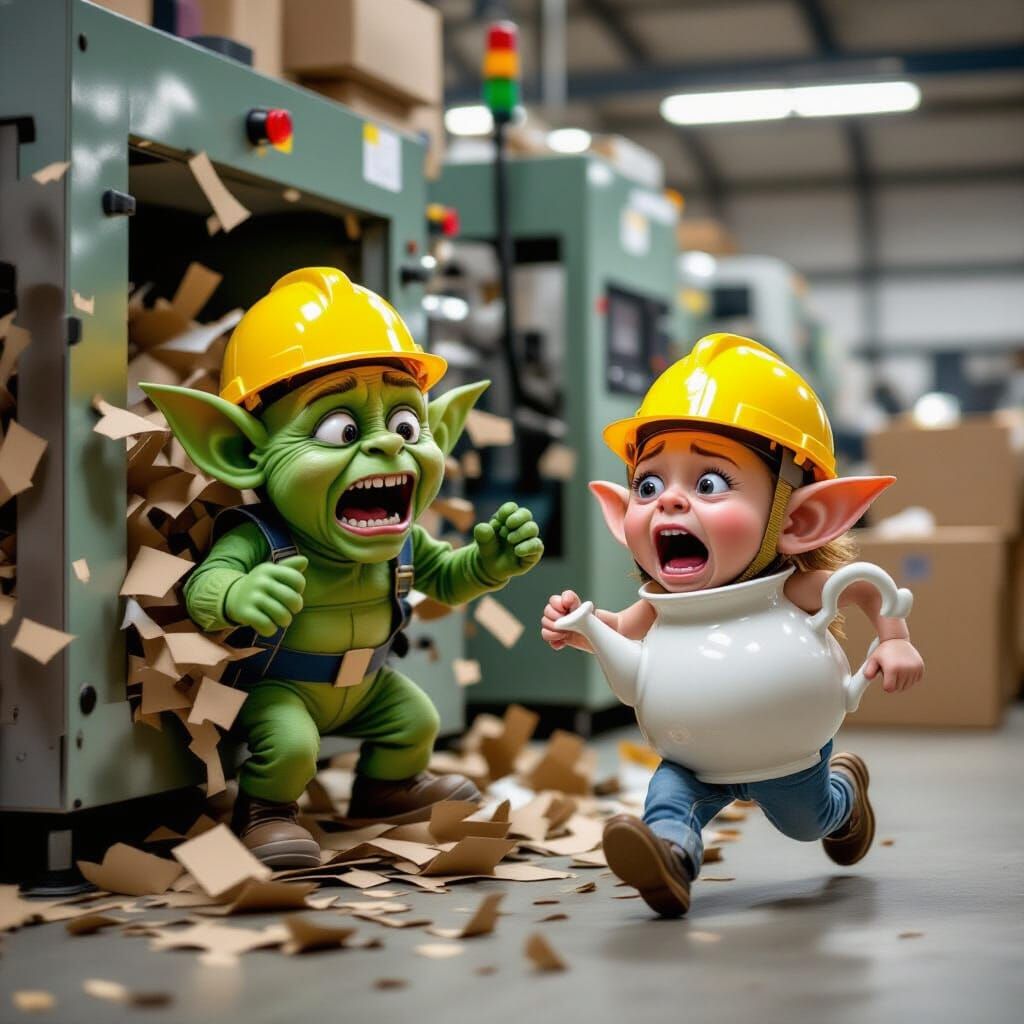 Gremlin Mishap in Packaging Factory