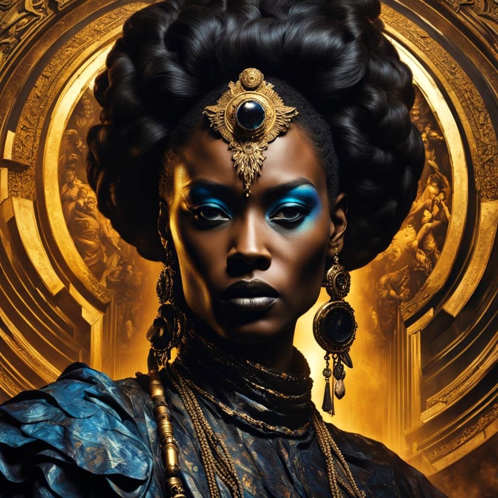 Ethereal Baroque Goddess in Grunge Apocalyptic Landscape